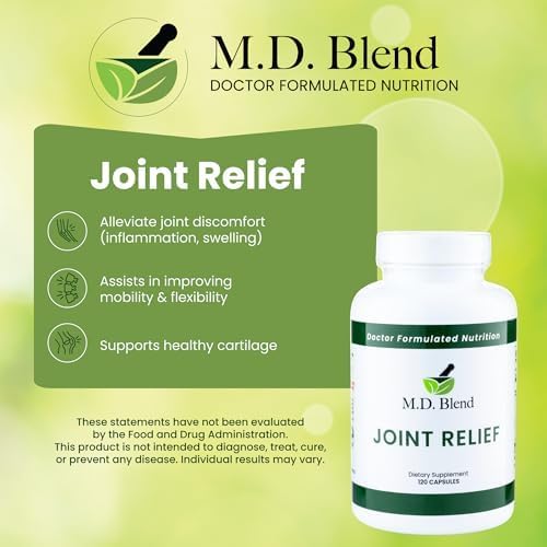 M.D. Joint - Expert Formulated Supplement - Knees, HIPS, Ankles Movement & Mobility - Daily Wellness Blend - Collagen, Hydrolyzed, Glucosamine, BioPerine, Turmeric - 120 Capsules (Pack of 1)