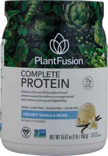 PlantFusion Complete Vegan Protein Powder - Plant Based Protein Powder With BCAAs, Digestive Enzymes and Pea Protein - Keto, Gluten Free, Soy Free, Non-Dairy, No Sugar, Non-GMO - Vanilla Bean 1 lb
