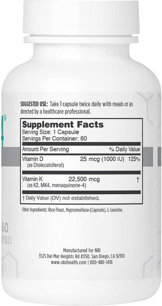 Osteo-MK4 Bone Support | Vitamin D & K Complex | 45mg Vitamin K2 (MK4) for Strong Bone Health & Function | 60ct Veggie Capsules