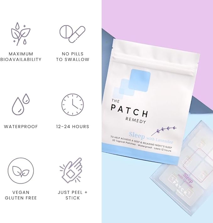 Sleep Patches with Lavender - 30 Topical Patches for Better Sleep with Magnesium Glycinate, Valerian Root Extract, Passionflower & Hops, Waterproof, 12 Hours, Transdermal Support
