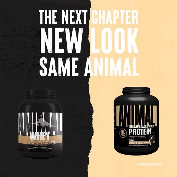 Animal Whey Isolate Protein Powder - Loaded for Pre & Post Workout Muscle Builder and Recovery with Digestive Enzymes for Men & Women - 25g Protein, Great Taste, Low Sugar - Cookies & Cream 4 lbs