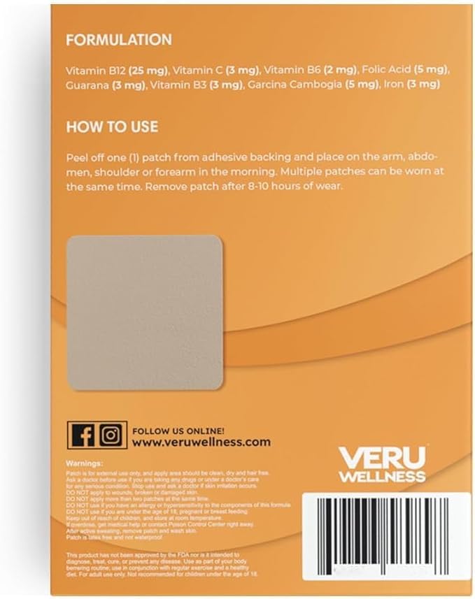 Veru Wellness B12 Patch - Energy Boost (2-Pack) – 120 Day B12 Patch - No Caffeine