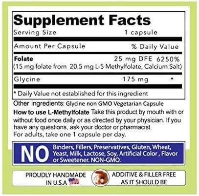 L-Methylfolate 15mg (2 Bottles) - 180 Capsules - Professional Strength Active Methyl Folate - 5-MTHF Supplement - Non GMO, Gluten Free, No Fillers