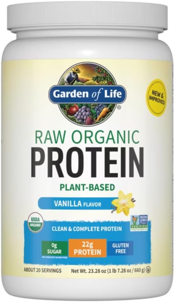 Vegan Protein Powder - Vanilla Organic Protein Powder, 22g Plant Based Protein & BCAAs, Probiotics & Digestive Enzymes - Garden of Life, Gluten & Lactose Free 1.5 LB