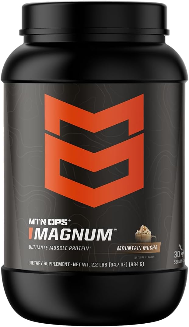 MTN OPS Magnum Mocha Protein Powder, 23g of Whey Isolate Protein & Milk Protein with BCAAs, Zero Sugar & Gluten Free, Mocha, 30-Serving Tub