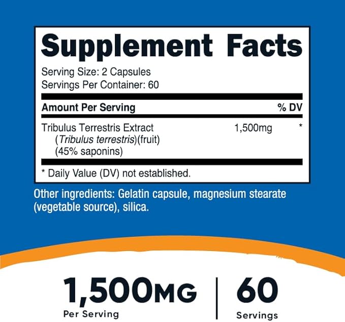 Nutricost Tribulus Terrestris Extract 1500mg, 120 Capsules - 60 Servings (750mg Per Cap), Non GMO & Gluten Free