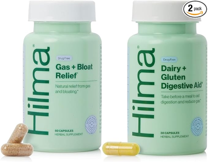 Hilma De-Bloat Bundle for Pre or Post Meal - Gas & Bloating Relief for Women (50 Vegan Capsules) with Lemon Balm & Peppermint Leaf - Digestive Enzymes for Women (30 Vegan Capsules) with Dandelion Root