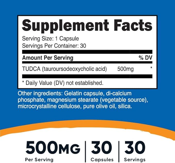 Nutricost Tudca 500mg, 30 Capsules (Tauroursodeoxycholic Acid) - Premium Quality, Gluten Free