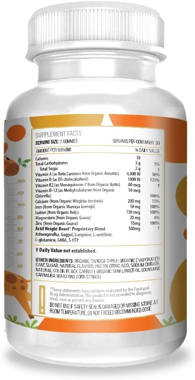 Actif Height Boost Mega Support for Height Growth with 10+ Factors, Height Supplement for Kids and Teens, 60 Gummies, Strawberry Flavor, Get Tall Fast Formula