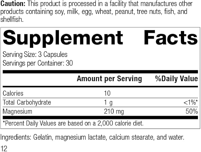 Standard Process Inc. Magnesium Lactate - Supplement for Cell Energy, Muscle & Bone Support - Heart & Nervous System Support - Bioavailable & Absorbable Form of Magnesium - 90 Capsules