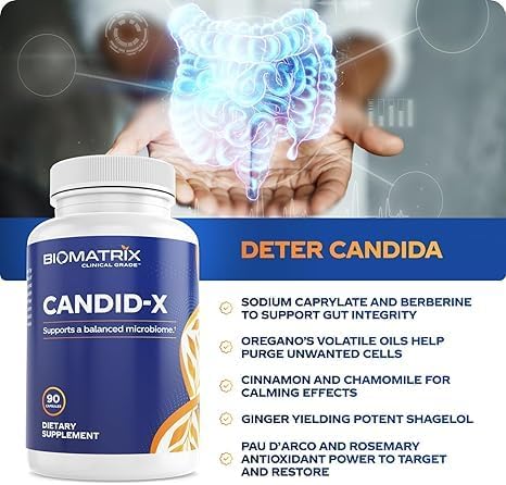 BioMatrix Candid-X Gut Cleanse with Berberine, Oregano, Sodium Caprylate, Chamomile, Ginger, PAU D'arco, Digestive Supplement for Men and Women | 90 Capsules
