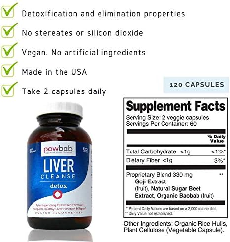 Liver Cleanse Detox. #1 Patent-Pending Optimized Repair Formula. Liver Md Focus Research with Organic Baobab, Beet Root Powder, and Goji. Beats Milk Thistle Silymarin & Dandelion (120 capsules)