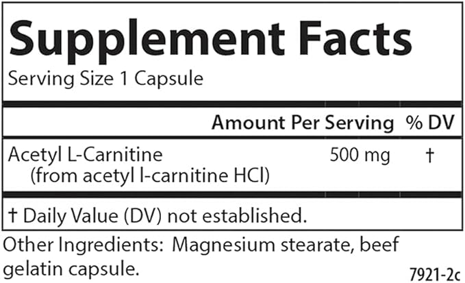 Carlson - Acetyl L-Carnitine, 500 mg, Cognitive Health, Brain Function & Energy Production, 120 Capsules