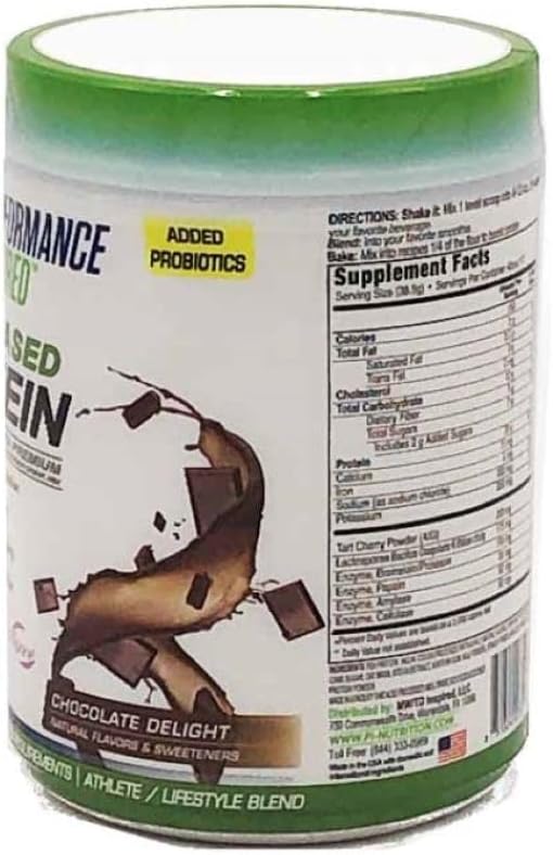 Performance Inspired Nutrition Plant Protein Powder - All Natural - 20G - 1B Probiotics - Digestive Enzymes - Fiber Packed - G Free - Chocolate Delight - 1.5lb