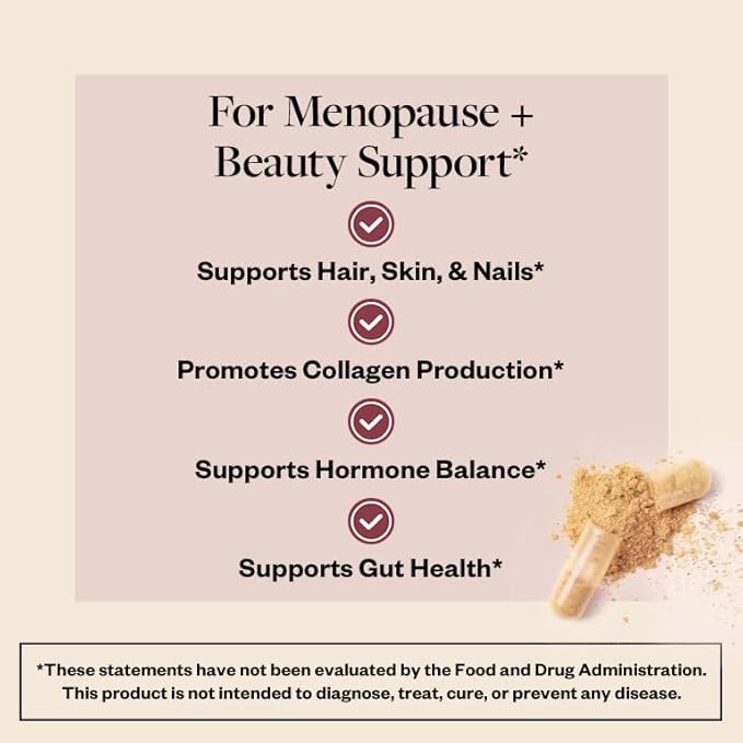 MENOLABS MenoGlow Dietary Supplement for Menopause Relief - 60 Capsules - Nutritional Supplement With Vitamin C & Hyaluronic Acid, Supports Hair, Skin & Nails Reduces Hot Flashes & Supports Gut Health