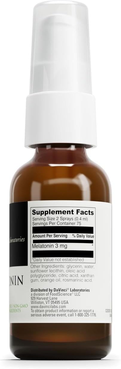 DAVINCI Labs Liposomal Melatonin Spray - Sleep Support Supplement - Bedtime Spray with 3mg Melatonin Per Serving - Fast-Acting Formula - Supports Restful Sleep - 30 mL