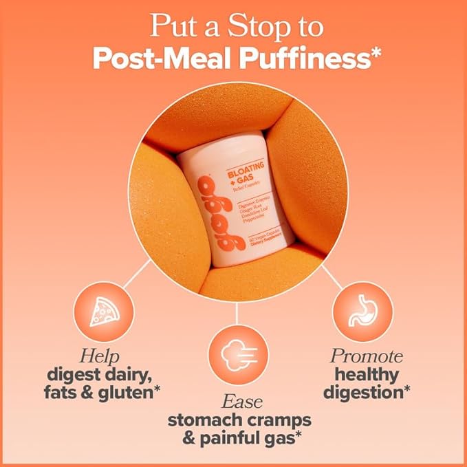 GOGO Bloating & Gas Digestive Relief - Digestive Enzymes for Bloating Relief & Water Retention Reduction - Gas Relief Supplements with Bromelain, Ginger Root, & Milk Thistle - 30 Servings (Pack of 1)