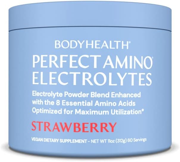 BodyHealth PerfectAmino Electrolytes Powder, Hydration Powder, Sugar Free Electrolyte Drink Mix, Keto Electrolytes Powder, Non GMO, Strawberry Flavor (60 Servings)