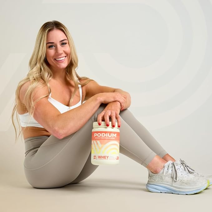 Podium Nutrition Whey Protein Powder, Vanilla Ice Cream, 22g Protein Per Serving with Digestive Enzymes, Whey Protein Isolate & Concentrate, Gluten Free, Low Carb, Low Sugar & Soy Free, 15 Servings