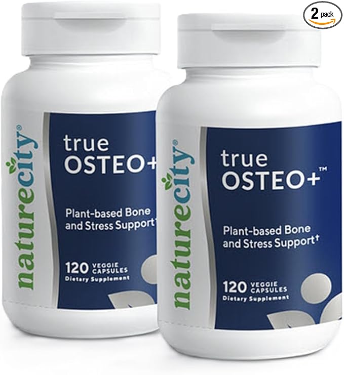 NatureCity True-Osteo+ Bone Support with Ashwagandha – for Strength & Density – Plant-Based Calcium with Organic AlgaeCal, Magnesium, Vitamin D3, K2, Silicon & Stress Support | 240 Veggie Capsules