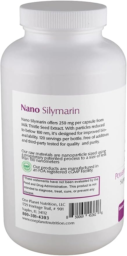Nano Silymarin Capsules 250 mg (120 Servings), Milk Thistle Seed Extract, Nano for Enhanced Absorption, Supports Detoxification and Overall Health, Non-GMO, Vegan, Gluten Free