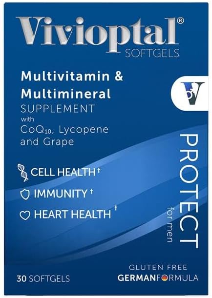 Vivioptal for Men, 30 Capsules, CoQ10, Lycopene & Resveratrol, Multivitamin & Multimineral, Gluten Free, German Formula