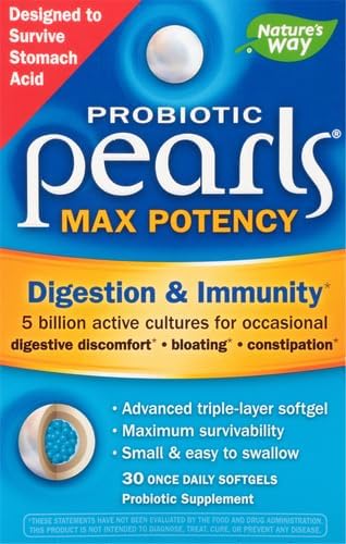 Nature's Way Max Potency Probiotic Pearls for Men and Women, Supports Digestive, Immune, Colon Health*, 5 Billion Live Cultures, No Refrigeration Required, 30 Softgels (Packaging May Vary) (Pack of 2)