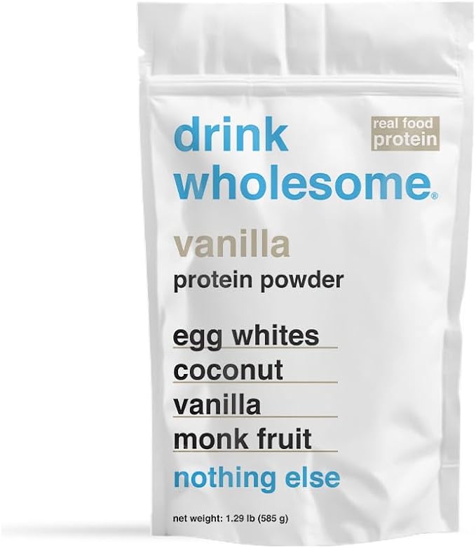 drink wholesome Vanilla Egg White Protein Powder | for Sensitive Stomachs | Gut Friendly | Dairy Free | No Artificial Sweeteners or Stevia | Carnivore, Keto, Low Carb & Paleo | for Kids & Seniors