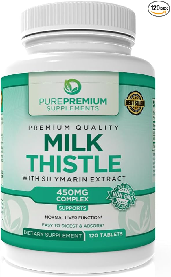 PurePremium Milk Thistle Supplement with Silymarin - 450mg Complex Normal Liver Support Supplement - Milk Thistle Extract for Normal Liver Function - 120 Tablets