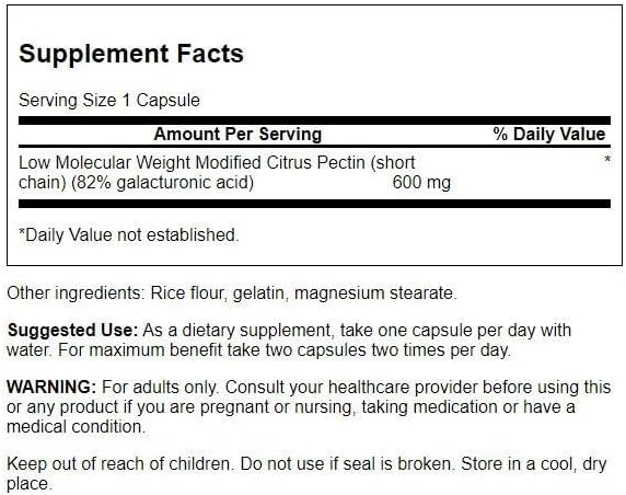 Swanson PectiPure Modified Citrus Pectin-Supports Digestive Health and Cellular Health-Delivers Minimum of 82% Galacturonic Acid-Natural Wellness Supplement (60 Capsules, 600mg Each)