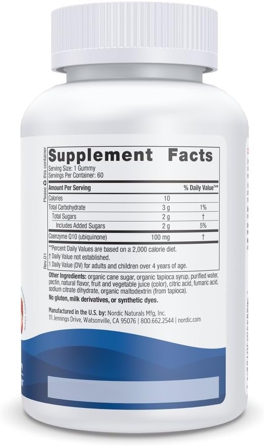 Nordic Naturals CoQ10 Gummies, Strawberry - 60 Gummies - 100 mg Coenzyme Q10 (CoQ10) - Great Taste - Heart Health, Cellular Energy Production, Antioxidant Support - Non-GMO, Vegan - 60 Servings