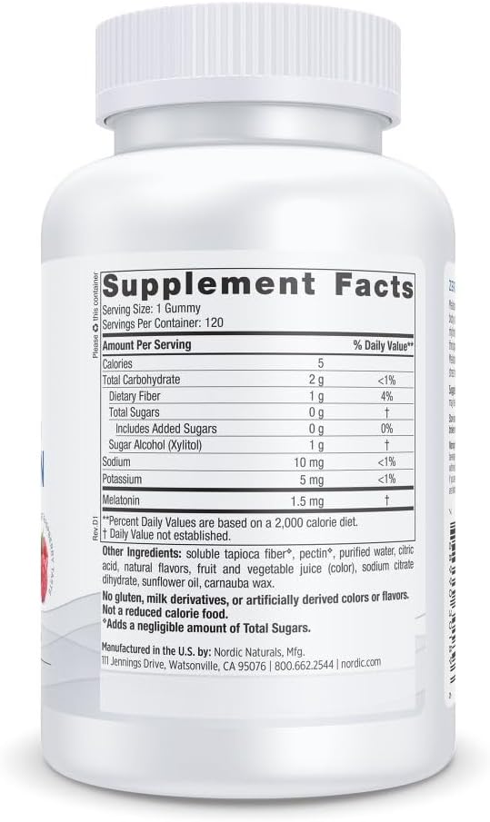 Nordic Naturals Zero Sugar Melatonin Gummies, Raspberry - 120 Gummies - 1.5 mg Melatonin - Great Taste - Restful Sleep, Antioxidant Support - Non-GMO, Vegan - 120 Servings