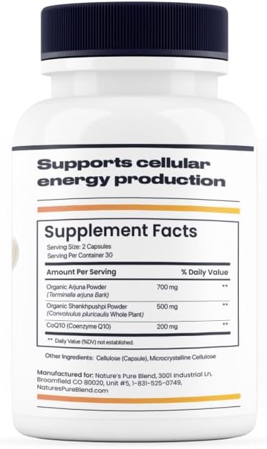 Nature's Pure Blend CoQ10 Plus – Antioxidant Formula with Arjuna & Shankhpushpi – CoQ10 Ubiquinol for Circulation, Blood Flow & Energy – Coenzyme Q10 Supplement for Immune System – 60 Capsules