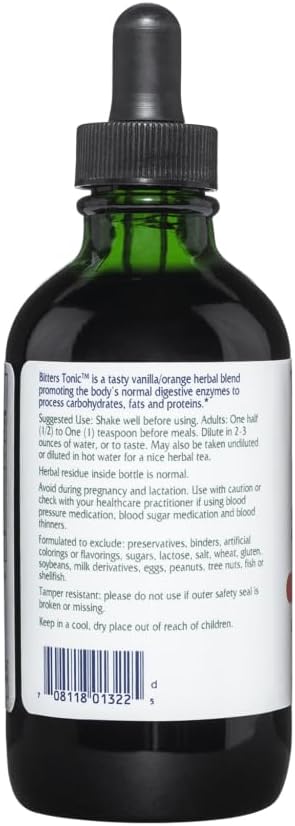 Vitanica Bitters Tonic, Liquid Digestion Supplement, Digestion Support, Alcohol Free, Vanilla Orange, Vegan, 4 Ounce