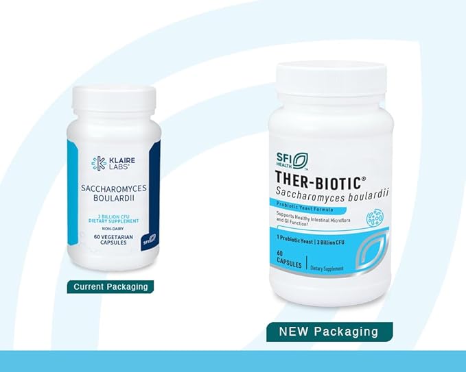 Klaire Labs SFI Health Ther-Biotic Saccharomyces Boulardii Probiotics for Women & Men - S Boulardii Probiotics for Digestive Health & Immune Support - Supports Healthy Intestinal Flora (60 Capsules)