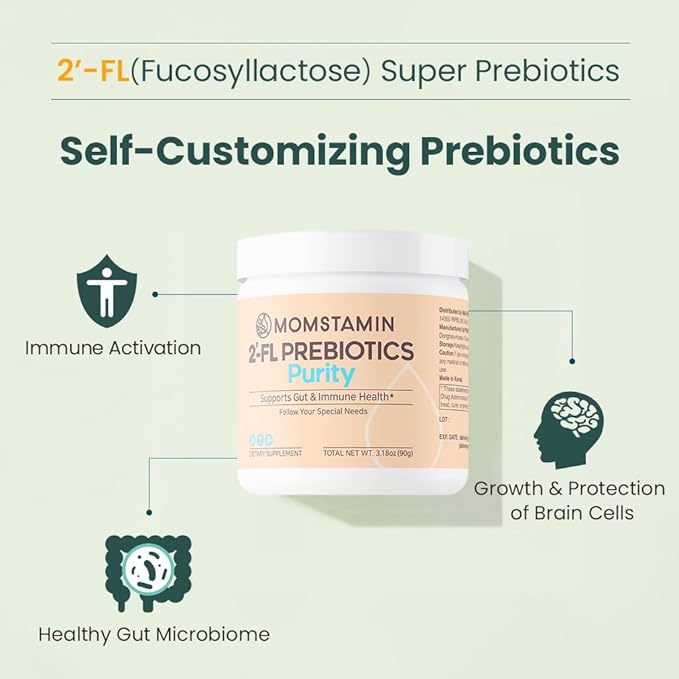 MOMSTAMIN Purity HMO Human Milk Oligosaccharide (HMO 2'-FL) Prebiotic Powder Feed Probiotics for Immune Support, Healthy Gut, Digestive Health, GRAS Approved (90 Servings, 3 Months)