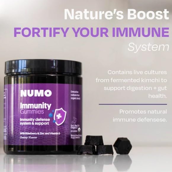 Numo Elderberry Gummies - Immune System Support with Antioxidants Supplement - Complete Formula with Sambucus Fruit, Vitamin D3, Zinc, Vitamin C, Probiotics - Organic, Vegan & Kosher - 60 Count