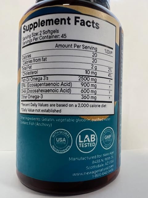 NEW AGE Omega 3 Fish Oil Supplement - Non GMO - EPA, DHA Fatty Acids Gluten Free (270 Softgels (Pack of 3))