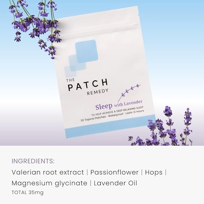 Sleep Patches with Lavender - 30 Topical Patches for Better Sleep with Magnesium Glycinate, Valerian Root Extract, Passionflower & Hops, Waterproof, 12 Hours, Transdermal Support