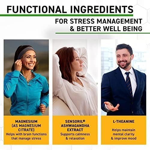 Zen Magnesium Gummies - 200mg Magnesium Citrate & 125mg Sensoril Ashwagandha Gummies - with L Theanine for Calm & Stress Support - Mag Citrate and Ashwagandha Supplement - 30 Green Apple Chewables
