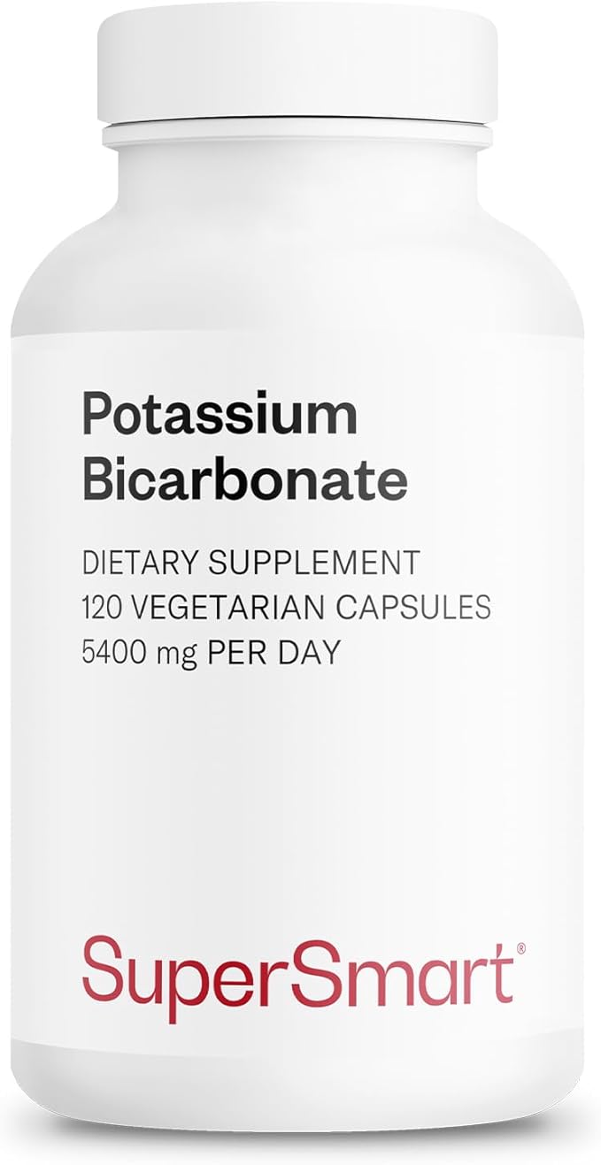 Supersmart - Potassium Bicarbonate 5400mg per Day (High Dose) - Electrolyte Mineral - Acid-Base Balance pH - Heart, Muscle & Nerve Health | Non-GMO & Gluten Free - 120 Vegetarian Capsules