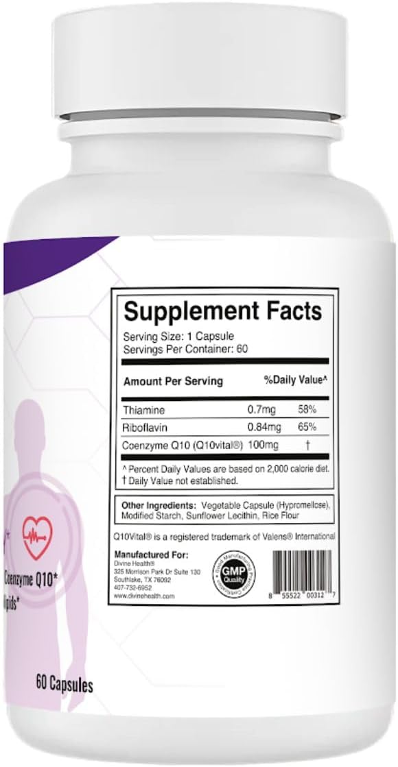 Divine Health Dr. Colbert MD Q10 Vital 100mg CoQ10 | Riboflavin | Thiamine | 60 Capsules