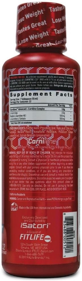 iSatori L-Carnitine LS3 3000, Triple-Blend Liquid L Carnitine Supplement, with Acetyl & Tartrate, Stimulant Free Energy, No Calories, Sugar or Gluten, Keto-Friendly, Gummy Bear Flavor (32 Servings)