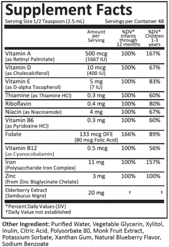 Kiddivit Baby Multivitamin Liquid Drops with Inulin - 48 Daily Servings, 4 Fl Oz (120mL) - Glass Bottle - Sugar Free, Gluten Free, Vegetarian Friendly