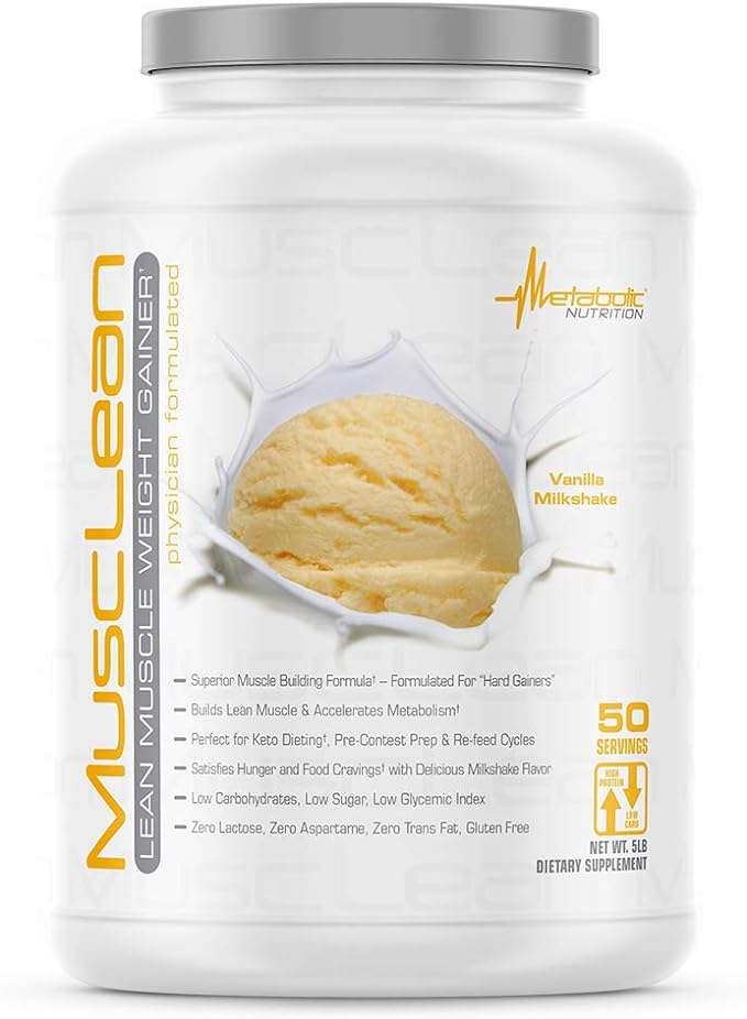 Metabolic Nutrition - Musclean - Milkshake, Whey High Protein Meal Replacement, Maintenance Nutrition, Low Carb, Keto Diet, Digestive Enzymes, Vanilla, 5 Pound (50 ser)