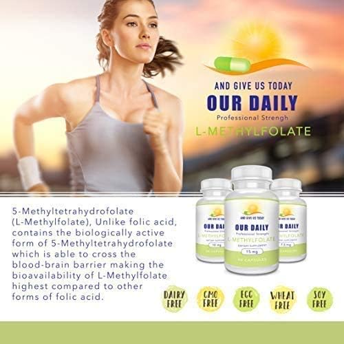 L-Methylfolate 15mg (2 Bottles) - 180 Capsules - Professional Strength Active Methyl Folate - 5-MTHF Supplement - Non GMO, Gluten Free, No Fillers