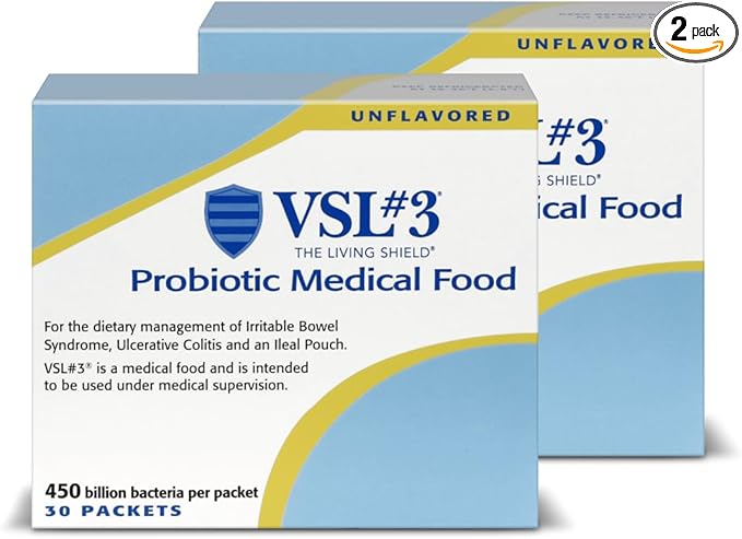 VSL #3® Probiotic Powder for Digestive Health, IBS & UC Symptoms - 450B CFUs, High-Potency, Multi-Strain, Live, Refrigerated Probiotic, Medical Food for Gut Health Support in Men & Women, 60 Pack