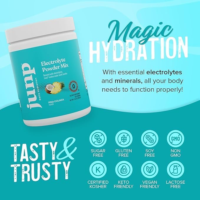 JUNP Electrolytes Powder No Sugar No Carbs – Pina Colada Coconut Pineapple Drink Mix - Potassium & Salt Electrolyte Hydration Powder - Zero Calorie Sugar Free Electrolyte Powder, Keto, 180 Servings