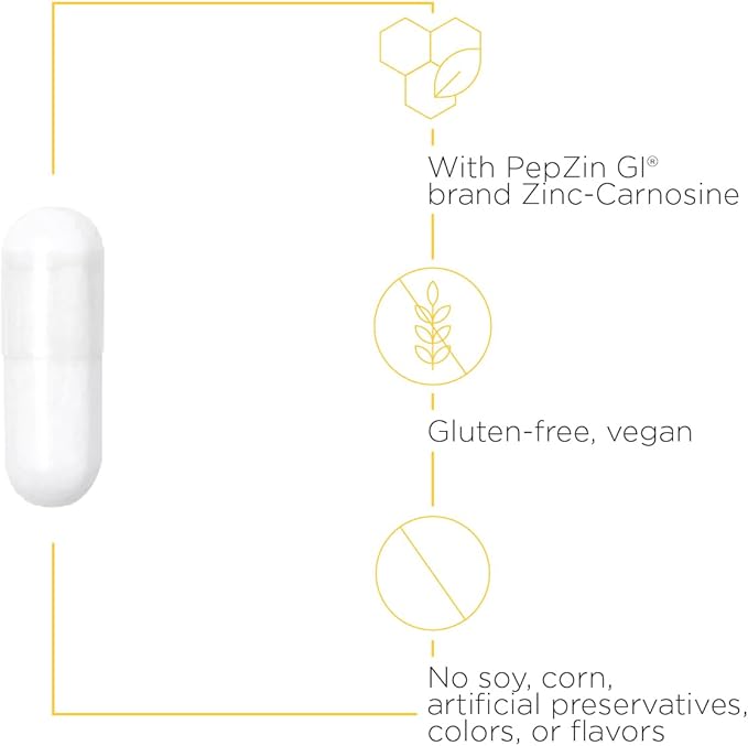 Integrative Therapeutics Zinc-Carnosine - PepZin GI Brand Supplement with Zinc-Carnosine - GI Tract Support* - Gluten Free & Vegan - 60 Capsules