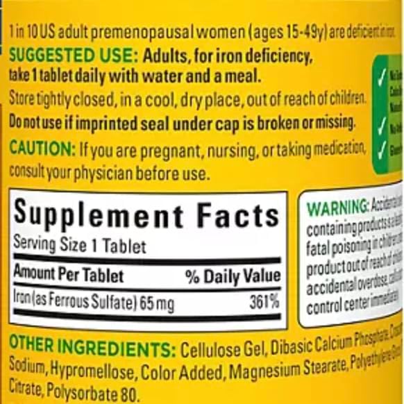 Iron 65 mg Compatible with Nature (325 mg Ferrous Sulfate) Dietary Supplement for Red Blood Cell Support 365 Tablets with Weekly Pill Organizer (2 Items)
